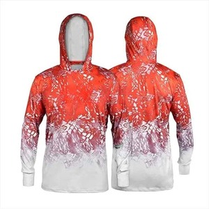 Sudadera con Capucha de Pesca de Manga Larga para Hombre, Estampado por Sublimación, Patrón de Plantas Rojo y Blanco, Protección UPF 50 Anti-UV, Camisa Tipo Pullover para Adultos - Product Image 1