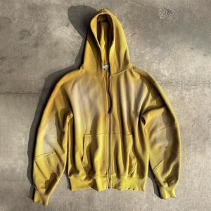 Custom Men's New Spring Waffle Thermal Hoodie Fleece Acid Washed Vintage Design No Strings Hoodies <b>Zip</b>-<b>Up</b> <b>Jacket</b> With Hooded - Product Image 1