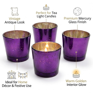 Portavelas de Cristal Morado para Velas de Té |   Portavelas de Estilo Antiguo para Decoración del Hogar |   Centro de Mesa para Bodas y Fiestas - Product Image 5