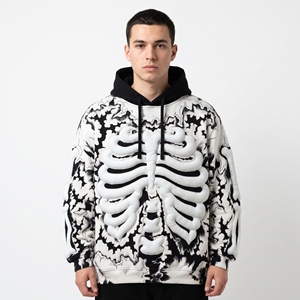 Sudadera con Capucha para Hombre Dumela, Diseño de Esqueleto con Estampado en Relieve, Corte Holgado, Estilo Urbano, Ropa de Otoño - Product Image 4