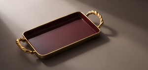 Luxury Maroon Enamel Metal Serving <b>Tray</b> Rectangular Twisted Rope <b>Gold</b> Handles Decorative <b>Coffee</b> <b>Table</b> Vanity Perfume Platter - Product Image 5