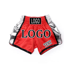 Pantalones Cortos de Boxeo de Marca Privada OEM, Pantalones Cortos de Muay Thai de Satén Rojo con Estampado Personalizado, MOQ Bajo, Uniformes de Equipo - Product Image 5