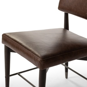 Midcentury Modern Leather Upholstered <b>Dining</b> <b>Chair</b> with Wood Legs and Dark <b>Brown</b> Finish for Home Furniture - Product Image 5