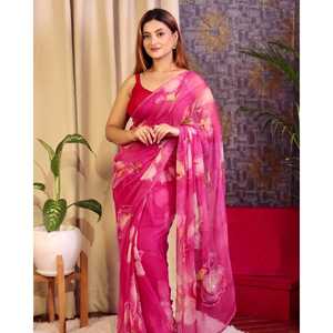 Saree à imprimé floral de créateur pour les fêtes, robes de bal élégantes - Product Image 6