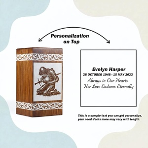 Engraved Knight Wooden Pet Cremation Urn Eco-Friendly Durable Ashes <b>Box</b> Custom <b>Memorial</b> Warrior Design - Product Image 3