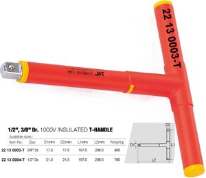 Llave de manivela en T aislada de 3/8" x 197x206.5 mmL 1000V con certificado GS-VDE - Product Image 2