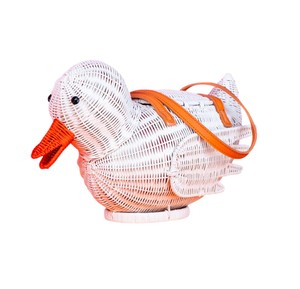 White Duck Shaped Rattan Storage Basket Animal Design Decorative Organizer Plant Fiber Material Portable <b>Wicker</b> <b>Bag</b> - Product Image 3