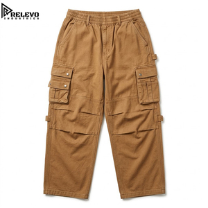 Pantalones Cargo Personalizados OEM para Hombre, Estilo Vintage Color Caramelo, Pantalones Cargo Utilitarios de Lona Oversize con Bolsillos con Solapa y Broches Metálicos - Product Image 1