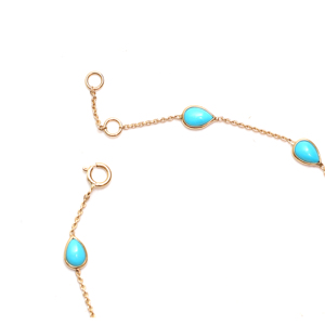 Natural Sky-Blue Turquoise Station <b>Bracelet</b> in Solid 18K Yellow Gold Bezel Set Gemstone Floating Chain December Birthstone - Product Image 2