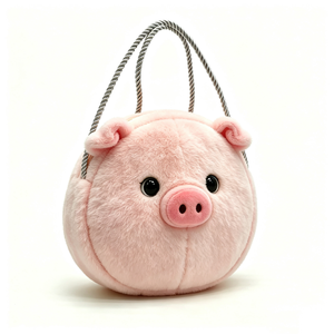 Bolso de peluche de cerdo con temática animal para niños, bolso de cadena con forma de bola de peluche de cerdo de dibujos animados, bolso de hombro de peluche de cerdo suave - Product Image 4