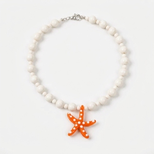 Collar con Colgante de Perla de Imitación y Peridoto con Cadena de Eslabones y Dije de Estrella de Mar, Joyería de Playa Moderna para Mujer, Regalo - Product Image 1