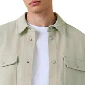 Mid Sage Green Jersey Twill Popper Shacket <b>Mens</b> <b>Long</b> Sleeve Casual Shirt <b>Jacket</b> With Double Chest Pockets Snap Button Front - Product Image 5