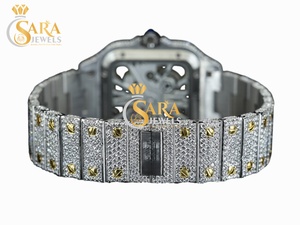 Nueva llegada de lujo pantalla analógica Moissanite diamante reloj negro blanco dos tonos banda de acero inoxidable caja cuadrada única Hip Hop - Product Image 5