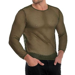 Camisas de malla de manga larga verde caqui, jersey de rejilla, poliéster elástico en cuatro direcciones, ligero, con diseño hueco, tops para fiesta y baile - Product Image 4