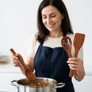 Juego de 3 Utensilios de Cocina con Soporte, Espátulas de Madera Resistentes al Calor para Utensilios Antiadherentes - Product Image 4