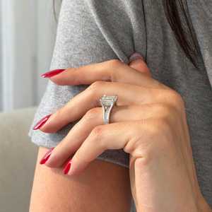 <b>UNIQUE</b> 3 Carat Emerald Cut Lab Grown Diamond Floating <b>Engagement</b> <b>Ring</b>, Platinum Hidden Halo Bespoke <b>Ring</b> , IGI Certified - Product Image 5