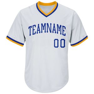 Camiseta de Béisbol Blanca Personalizada con Cuello en V para Hombre, Manga Corta, Nombre del Equipo Impreso, Tejido de Poliéster que Absorbe la Humedad - Product Image 1