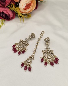 Conjunto de Joyería Polki Kundan con Cuentas Verde Pastel, 3 Piezas, Joyería Étnica para Mujer, para Bodas y Fiestas, Venta al por Mayor, Joyería Tradicional India para Novias - Product Image 4