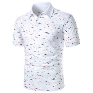 Polo à manches courtes blanc pour homme avec imprimé à pois rouges et noirs, tissu Oxford décontracté, design respirant - Product Image 2