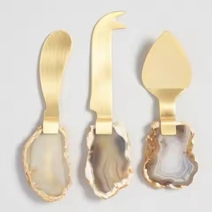 Modern Ceramic Handle <b>Cheese</b> <b>Knife</b> <b>Set</b> With Gold Stainless Steel Blades Dishwasher Safe Serving Tools - Product Image 5