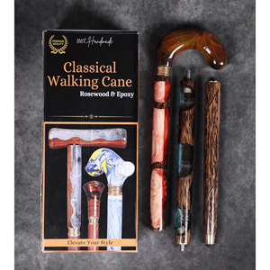 Canne de marche en bois avec sangle de poignet en cuir, élégante canne en bois à texture naturelle, bâton de randonnée en bois dur - Product Image 6