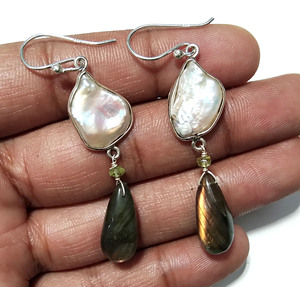 Bohemian Style Natural Gemstone Dangle Drop <b>Earrings</b> Solid 925 Sterling <b>Silver</b> Handmade Jewelry Third Party Certified Wholesale - Product Image 1