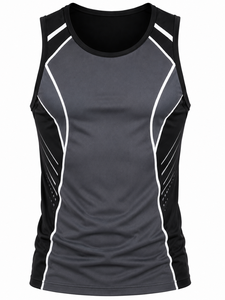 Débardeur Sportif Homme Gris Marine Uni Séchage Rapide Respirant Écologique Sans Manches Col Rond en Polyester Tricoté - Product Image 5