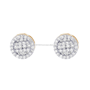 Boucles d'oreilles clous en or massif 10 carats avec diamant naturel taille brillant de 0,33 ct, 9 mm, en grappe, cadeau de luxe pour femme, mariage, fiançailles, soirée - Product Image 2