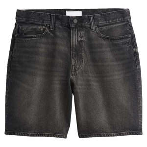 Shorts en jean noir pour homme, coupe droite décontractée, taille mi-haute, shorts d'été avec poches - Product Image 5