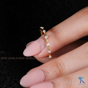 <b>Dainty</b> Spaced Lab Grown Round Brilliant Cut Yellow Solid Gold Wedding Band Station <b>Ring</b> Minimalist Fine Jewelry - Product Image 2