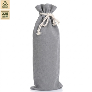 Custom Recycled Cotton Wine Bottle Drawstring Promotional Bag 225 GSM Grey Reusable Gift Pouch 14.5x40 cm for Logo Printing Bulk - Product Image 1