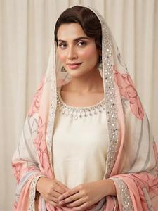 Designer Beads And Real Mirror Embroidery Work Printed Crepe Silk <b>Top</b> With Bottom And Dupatta Fully Stitched Ready To Wear Set - Product Image 5