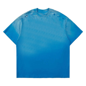 T-shirt pour homme à col rond bleu surdimensionné à manches courtes, couleur unie, décontracté, tricoté, 100% coton jersey, coupe régulière, longueur normale, respirant - Product Image 1