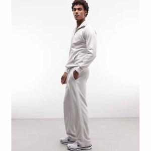 Men Full <b>Zip</b> Winter Tracksuit Set Hooded Jacket Straight Leg Drawstring <b>Trousers</b> Regular Fit Casual Two Piece Eco-Friendly - Product Image 2