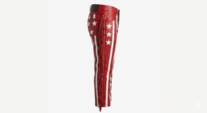 Pantalones de Cuero para Hombre con Estampado de Bandera Americana, con Borlas, Cintura Alta, Estilo Motociclista, Largo Corto, Patrón de Estrellas y Rayas Rojas, Azules y Blancas - Product Image 2