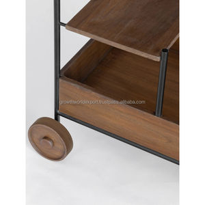Chariot de service et de rangement moderne en bois massif et métal avec grandes roues |   Chariot utilitaire robuste pour la maison et le café 2026 - Product Image 6