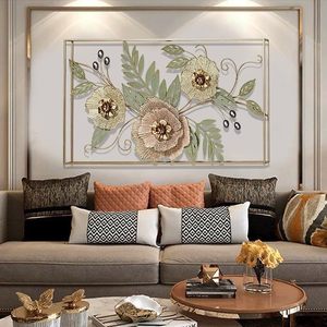 Décoration murale en métal floral, panneau décoratif rectangulaire, style shabby chic, cadre doré, décoration artisanale pour la maison - Product Image 3
