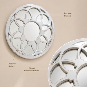 Cadre mural mandala en bois de manguier blanc fait main, art mural décoratif rond sculpté pour salon, chambre, couloir, décoration intérieure - Product Image 2