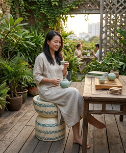 Handcrafted Eco Friendly Hourglass <b>Stool</b> Mother of Pearl Pattern Accent Side <b>Table</b> for Living Room, Garden Accent from Vietnam - Product Image 6