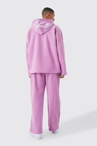Men's <b>Pink</b> Hooded <b>Tracksuit</b> Set Full Length Loose Fit 100% Cotton Solid Color Casual Jogger Logo Print 2-in-1 Design Lightweight - Product Image 2