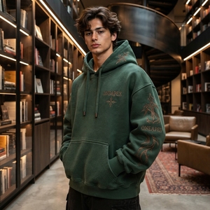 Sudadera con Capucha Oversize Verde para Hombre, Bordada, Estilo Urbano, Sudadera de Forro Polar Personalizada, Ropa OEM - Product Image 3