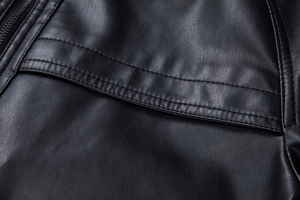 Veste en cuir PU pour homme, couleur unie, col rabattu, coupe ajustée, manches classiques, fermeture éclair, style motard, vêtement d'automne - Product Image 3