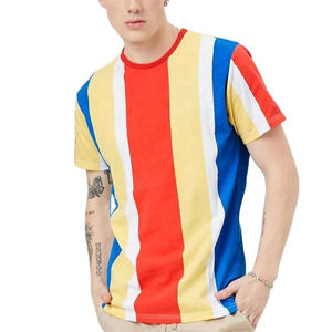 T-shirts homme col rond manches courtes, color block, en gros, avec rayures multicolores, qualité bon marché, meilleur fabricant OEM. - Product Image 5