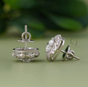 14K White Gold Lab Grown Diamond Cluster Earrings Round Cut Swirl Halo <b>Stud</b> Vintage Style Floral Statement Screw Back - Product Image 5