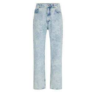 Jean en denim pour homme, coupe large, 100% coton, délavé à la pierre, avec bouton métallique à étiquette personnalisée fabriqué par le fabricant, noir délavé - Product Image 5
