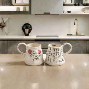 Tasse en céramique de porcelaine Lelyi rétro, peinte à la main, motif floral, avec poignée – Durable, compatible lave-vaisselle et micro-ondes, tasse créative de forme irrégulière - Product Image 3