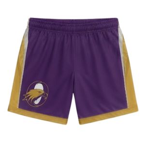 Shorts de lacrosse unisexe violet et or sublimés, légers en polyester, réversibles, pour l'entraînement et les matchs sportifs - Product Image 1