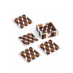 Vente chaude blanc carré motif os incrustation caboteur thé café boisson caboteur avec support ensemble de 4 pièces décoration moderne - Product Image 6