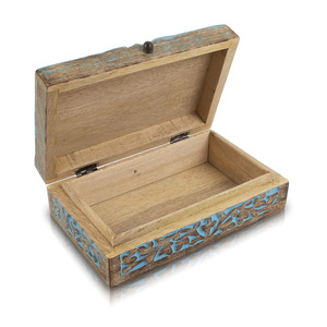 Boîte sculptée en bois de luxe pour la décoration et les cadeaux Boîte en bois de manguier massif pour organisateur de stockage de bijoux ou Collection de souvenirs - Product Image 6