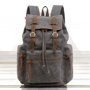 Leather Canvas <b>Backpack</b> Strong Canvas Travel Laptop Bag Wholesale Bulk OEM Factory Direct LCB-0053 - Product Image 2